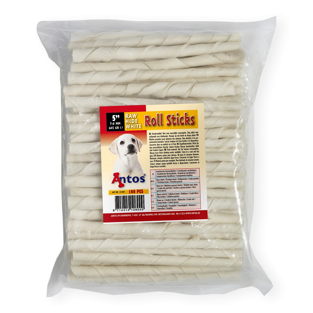 Raw Hide White Roll Sticks 5" 7-8 mm 100 pcs
