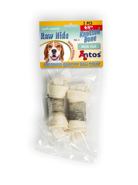 Raw Hide White + Fish Knotted Bone 4/5" 2 pcs