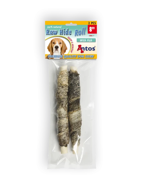 Raw Hide White + Fish Roll 8" 2 pcs