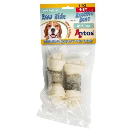 Raw Hide White + Fish Knotted Bone 4/5" 2 pcs